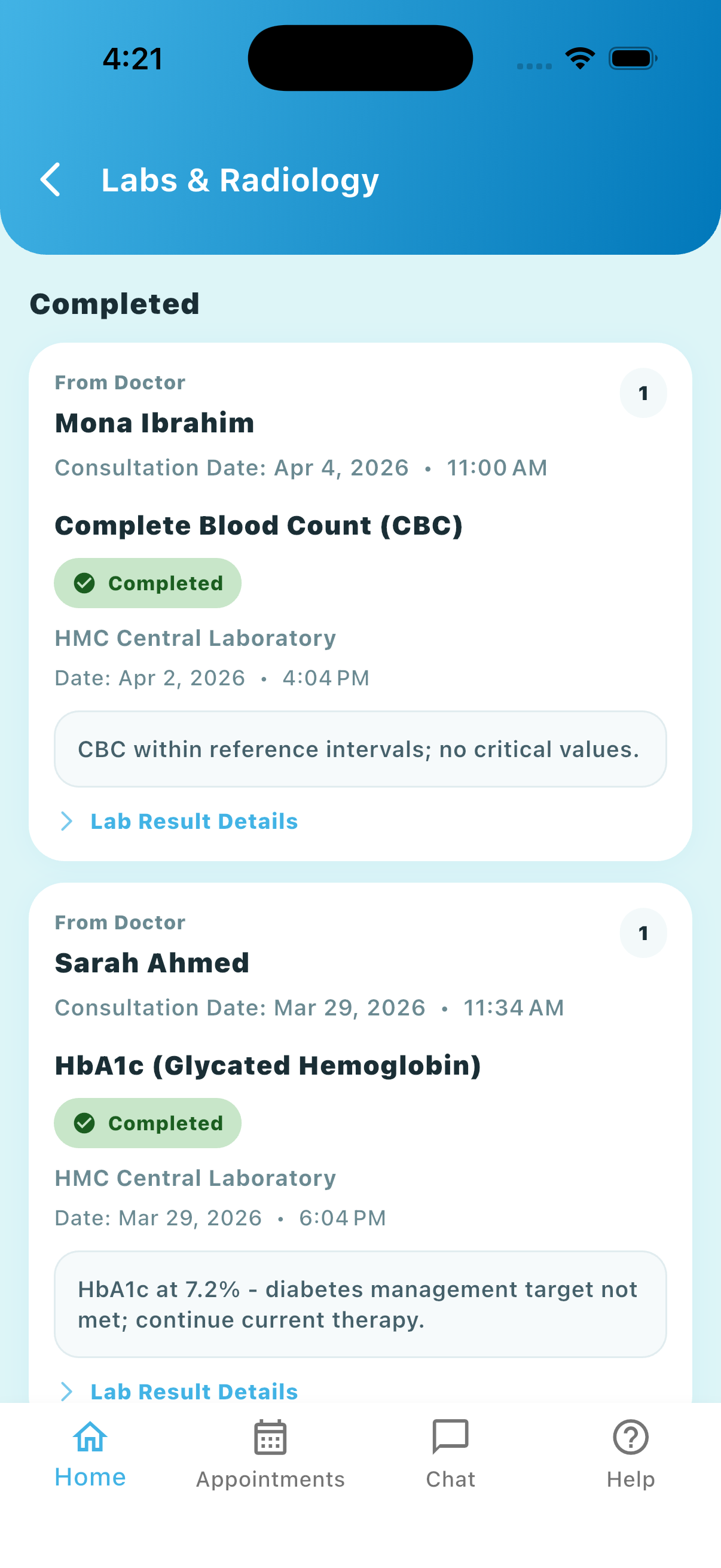 Sehtana mobile app appointment screen